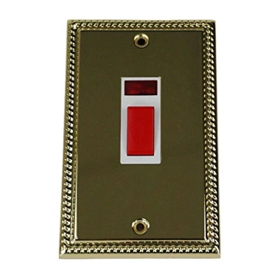 Image of Volex Cooker Switch Georgian Polished Brass Effect 45amp 2 Gang Double Pole White Insert