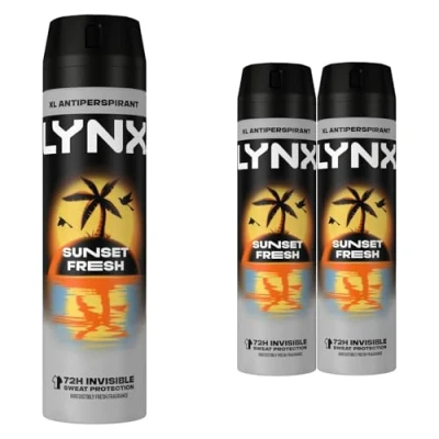 Image of Lynx XL Sunset Fresh Antiperspirant Multipack with Mango and Mandarin Scent Long Lasting Fragrance 72 Hours Invisible Sweat Protection Deodorant Spray for Men 200 ml, 6 Pack