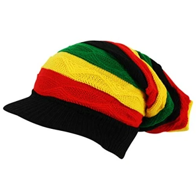 Image of Itzu Rasta Oversized Knit Slouch Peak Beanie Cap Hat in Black (Striped Zigzag)