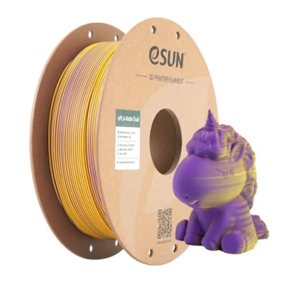 Image of eSUN Matte Dual Colour Filament, PLA Filament 1.75mm, Shine Free Color, Frosted Texture, 1KG Spool (2.2 LBS) 3D Printing for Printers,Purple Yellow