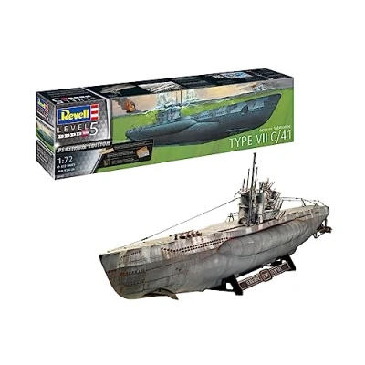 Image of Revell 05163 German Submarine Type VII C/41 1:72 Scale Unbuilt/Unpainted Plastic Model Kit, Various