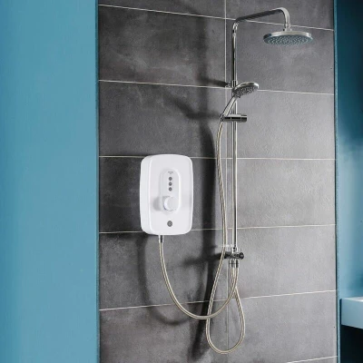 Image of Triton Showers Danzi DuElec Shower Electric 9.5 KW I White Electrical with Rainfall Showerhead and Anti Twist Hose Best Units Bathrooms