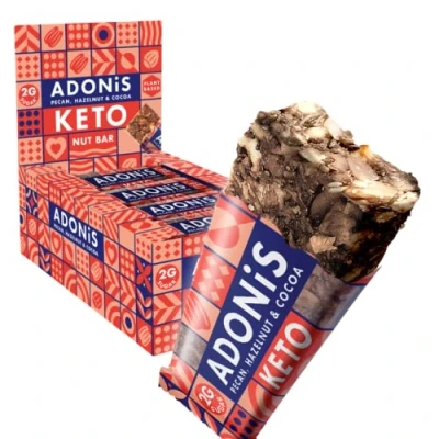 Image of Adonis Pecan, Hazelnut &amp; Cocoa Keto Bars (16x35g) Vegan/Keto Friendly 100% Natural Snacks Gluten Free/Sugar Free/Palm Oil Free Low Sugar, Calorie Carb Ideal for a Diet