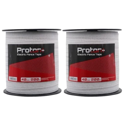 Image of Proton Twin Pack Electric Fencing Tape 40mm x 200m White Poly Horse Paddock Quality Durable