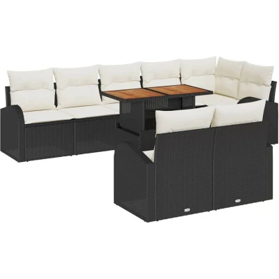 Image of vidaXL 9 Piece Garden Dining Set with Cushions Black Poly Rattan Acacia