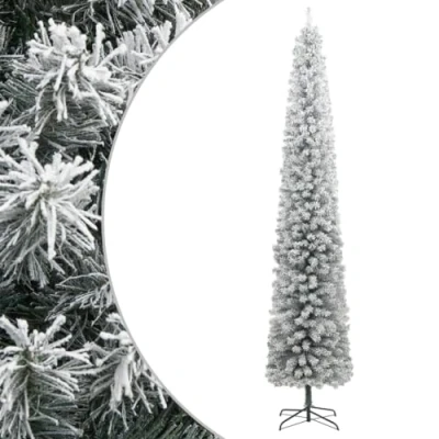 Image of vidaXL Lifelike Slim Christmas Tree 300 cm PVC with Sturdy Metal Stand and Flocked Snow Ideal Choice for Small Spaces
