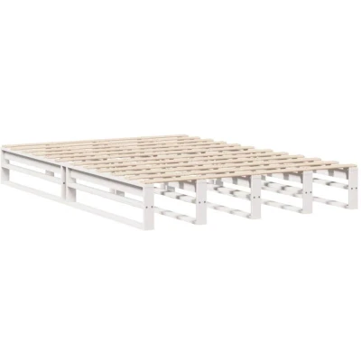 Image of vidaXL Double Bed Frame Solid Pine Wood, White, Size 120x200 cm Headboard &amp; Footboard Sturdy Slats Home Bedroom Bedding Furniture