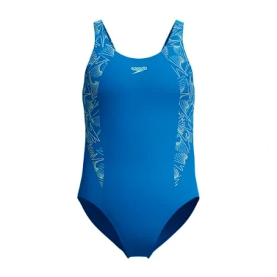 Image of Speedo Girl&#039;s Hyperboom Splice Muscleback Swimsuit Swim Training Chlorine Resistant Quick Drying Stretch Fabric Comfort Fit, Lagoon Blue/Celeste, 15 1615 16