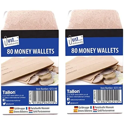 Image of Just stationery 2 X Money Envelope 70x105mm (80 Wallets)
