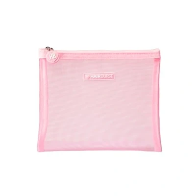 Image of HAIR BURST Pink Mesh Wash Bag — Travel Packing Organizers Essential, Quick Dry Washing with Nylon Zip, Silicone Puller for Beauty Products, Vitamins 20x16cm