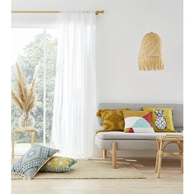 Image of Pineapple Elephant Aletta Tufted Stripe 55x90 Inch Tab Top Voile Curtain Panel White