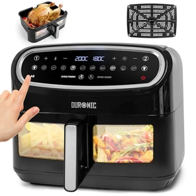 Image of Duronic Air Fryer with XL Drawer AF14 BK, Family Sized Multi Cooker Visual Window, 1x10L Large for Roast Potatoes, Chips, Chicken, Pastries, Cakes &amp; Bakes