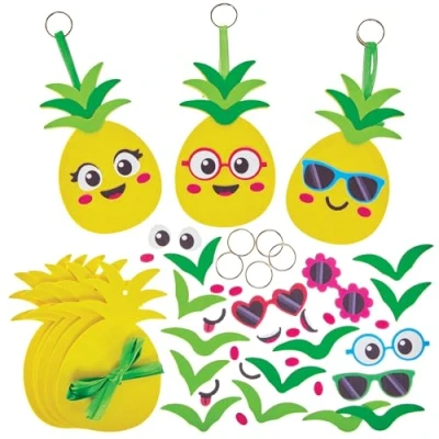 Image of Baker Ross FN168 Pineapple Mix &amp; Match Keyring Kits Pack of 8, Craft for Kids