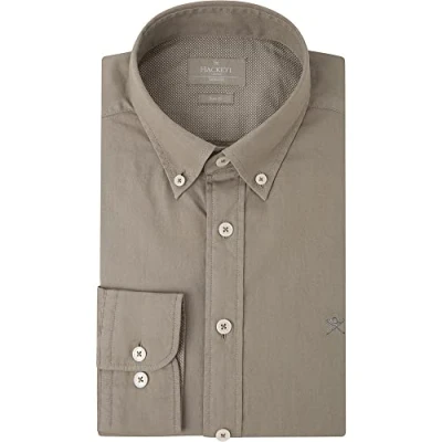 Image of Hackett London Men&#039;s Garment Dyed Oxford Shirt, Olive, XS