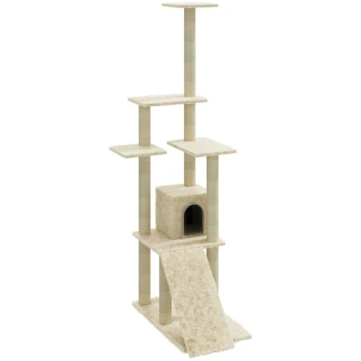 Image of vidaXL Cat Tree with Sisal Scratching Posts Cream 155 cm