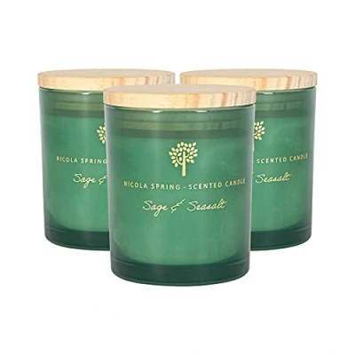 Image of Nicola Spring Soy Wax Scented Candles 130g Sage &amp; Seasalt Pack of 3