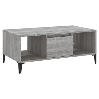 Image of vidaXL Modern Grey Sonoma Coffee Table with Storage Rectangular, 90x50x36.5 cm, Engineered Wood and Metal Legs, Living Room Industrial Style
