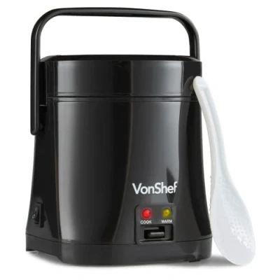 Image of VonShef Small Rice Cooker 0.3L Electric Steamer for 2 with Keep Warm Function 200W, Removable Non Stick Pot Measuring Cup and Spatula