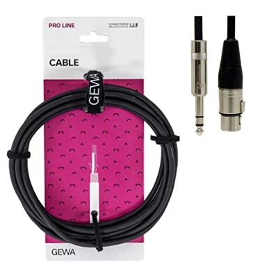 Image of GEWA Symmetrical audio connection Pro Line 3m, black, REAN plug, 1x 6.3 mm stereo jack XLR (f), 190718