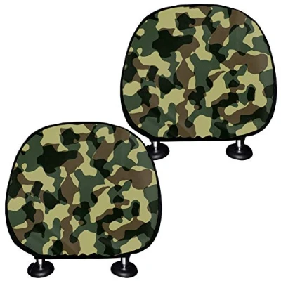 Image of TOADDMOS Classic Army Green Camo Camouflage Polyester Universal Car Seat Headrest Covers Set of 2,Auto Interior Accessories Decor