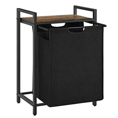 Image of VASAGLE Laundry Basket, Hamper, Pull Out and Removable Bag, Shelf, Metal Frame, 65L, 50 x 33 72 cm, Rustic Brown Black BLH101B01