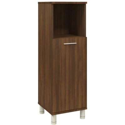 Image of vidaXL Brown Oak Bathroom Cabinet Engineered Wood Vanity Unit 3 Compartment Storage 1 Door with Handle 30x30x95 cm Dimensions