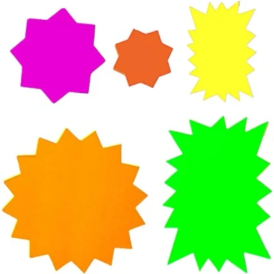 Image of 50 pcs neon Flourescent Stars flashs Price Display Tags Labels Shop Mix