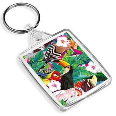 Image of Tropical Birds Keyring Jungle Toucan Parrot Wild Flowers #8786