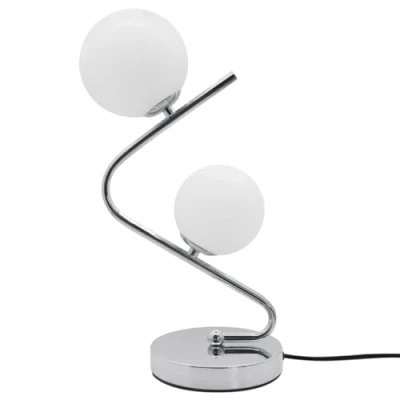 Image of Twin Opaque Globe Table Lamp Chrome Desk Frosted Glass Sphere Bedside Light T506