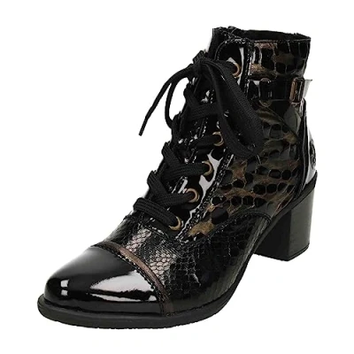 Image of Rieker Y2032 00 Patent Lace Up Ankle Boots Leather 5 UK Black Combination