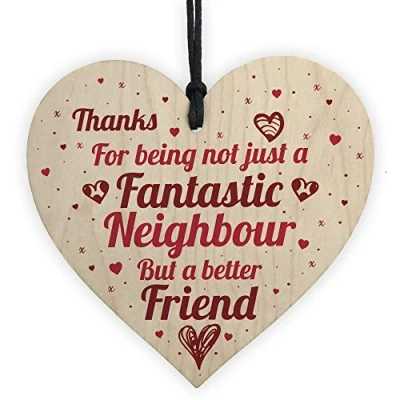 Image of RED OCEAN Fantastic Neighbour Friendship Gift Handmade Wooden Heart Plaque THANK YOU Home For Friend