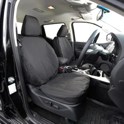 Image of Seat Covers for Nissan Navara NP300 Double Cab 2016+ Tailored Fit Heavy Duty Waterproof Black Van Front Driver &amp; Single Passenger 600 Denier Polyester Machine Washable