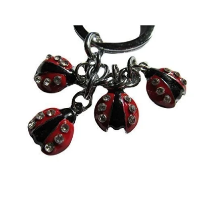 Image of Fat catz copy Cute red 4 piece ladybird No:3 insect with diamonte detailing keyring gift idea