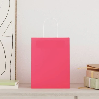 Image of vidaXL Paper Bags 50 pcs with Handles Pink 21x11x28 cm