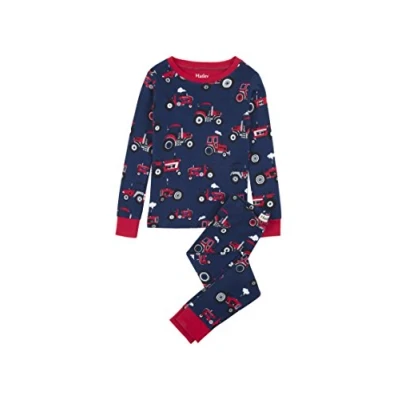 Image of Hatley Boy&#039;s Organic Cotton Long Sleeve Pyjama Set, Red Farm Tractors, 6 Years