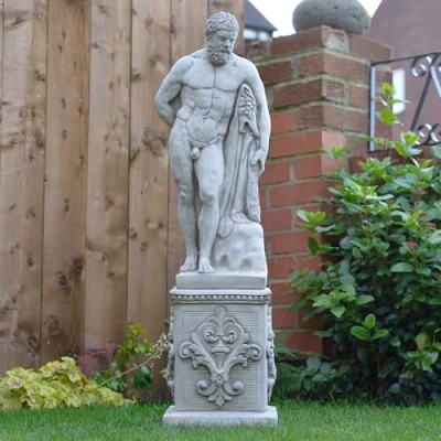 Image of ONEFOLD Large Hercules on Column, Stone Garden Statue Ornament and Sculpture Hand Cast