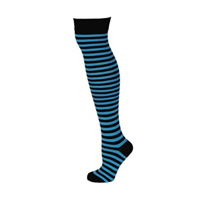 Image of Macahel Ladies Striped Over the knee Socks size (Black &amp; Turquoise)
