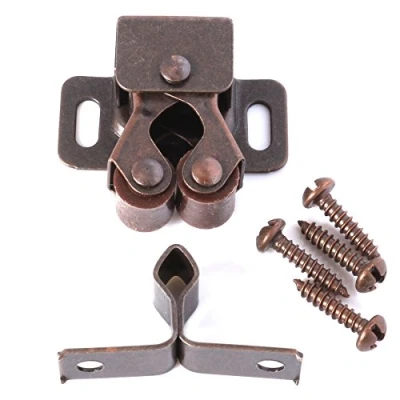 Image of Antique Brass Double Roller Catch Set + Screws Caravan Door/Cupboard Metal Latch