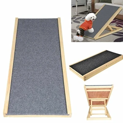 Image of Pet Ramp, Solid Wooden Ramp Car Dog Ladder, Adjustable Heights, Non Slip Carpet, Ladder for Small Dogs, Cats, Rabbit, Car, Bed, Sofa and SUV, 70x35x30/40cm(LxWxH