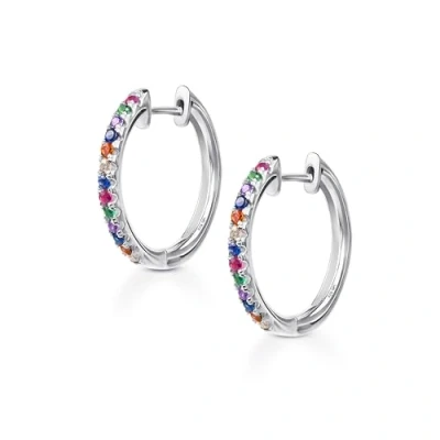 Image of Amberta Lumini Women 925 Sterling Silver Rainbow Hoop Earrings: Colorful Crystal Earrings 20 mm