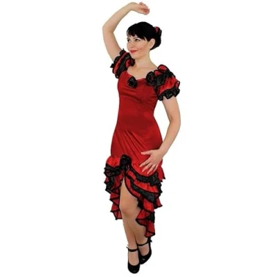Image of Ladies Rumba Dress Costume Medium Red and Black Ruffled Salsa Adults Spanish Fancy