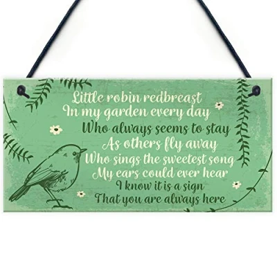 Image of RED OCEAN Robin Redbreast Memorial Bereavement Plaque Garden Grave Shed Sign Xmas