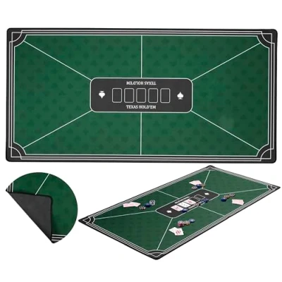 Image of Engelhart 320992 Green Poker Mat Non slip Playing Surface 120 cm x 60 Thickness: 3 mm Printed Polyester and Rubber Tablecloth Casino Gaming Accessory