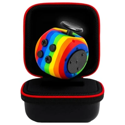 Image of PILPOC theFube Fidget Cube Deluxe Authentic Toys for Adults &amp; Kids Premium Protective Case, Stress Cube, Anxiety Toys, ADHD, OCD, Autism. Quiet Sides Clicker Toy (Rainbow)