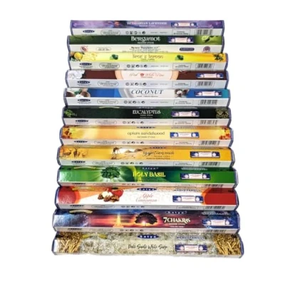 Image of Satya Incense Sticks Hexa 12 Unique Fragrances with JRose Stick Holder 20 Per Box, Total 240 Premium Aromatherapy &amp; Meditation Scents
