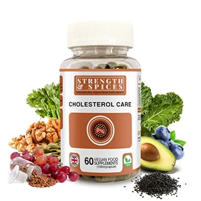 Image of Strength &amp; Spices Cholesterol Care, Lowering Supplements with 15 Powerful Ingredients, Vegan Rich in Omega 6 and Plant Sterols, Fast Absorbing Formulation, 1000mg, 60 Capsules