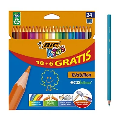 Image of BiC Kids Evolution Ecolutions Colouring Pencils Multi Coloured, Value Pack of 18 (Plus 6 Free)