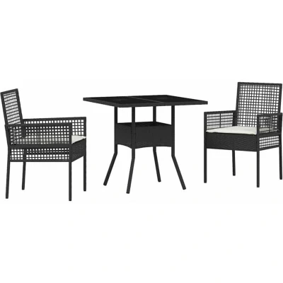 Image of vidaXL 3 Piece Garden Dining Set Black Poly Rattan