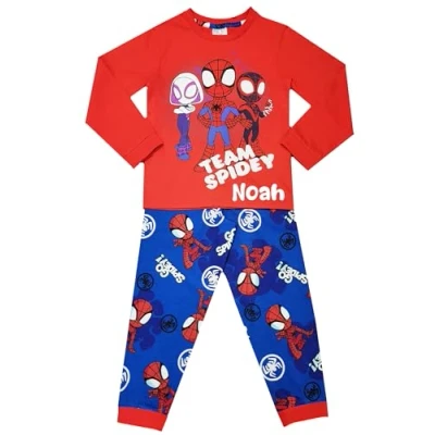 Image of Marvel Spidey &amp; Friends Personalised Boys Pyjamas Spiderman Character Nightwear (Personalised Friends, 4 5 Years)