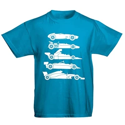 Image of Youth Kids Childrens Evolution of The Formula F Car 1 One T Shirt Sapphire Blue 7 8 Years (M)